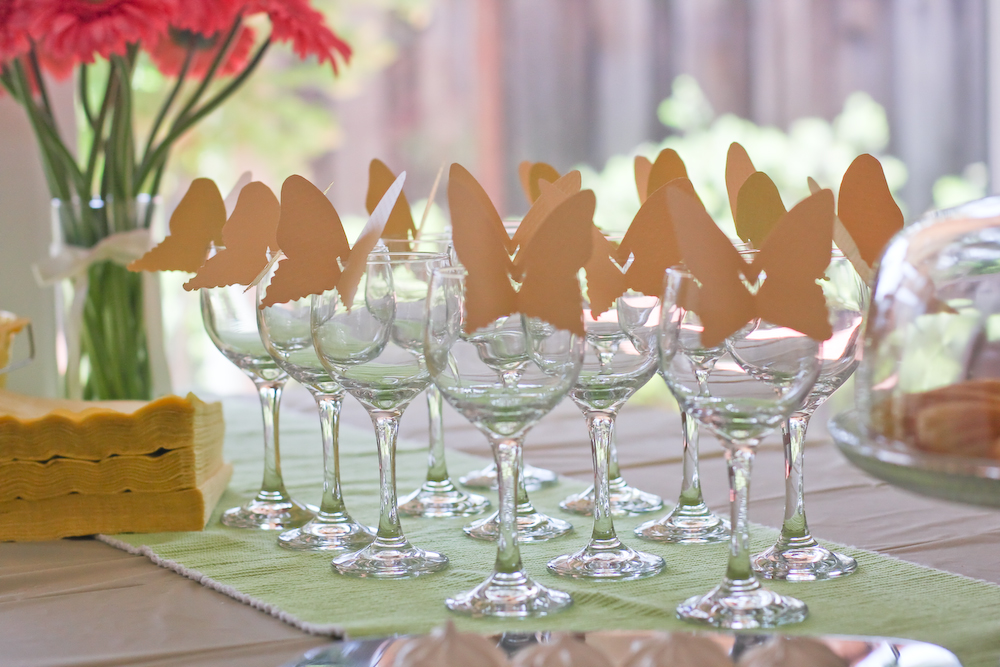 Butterfly glass decorations at a party