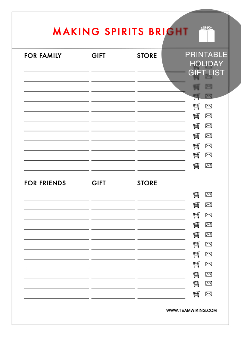 Free Printable Holiday Shopping List on Team Wiking Blog
