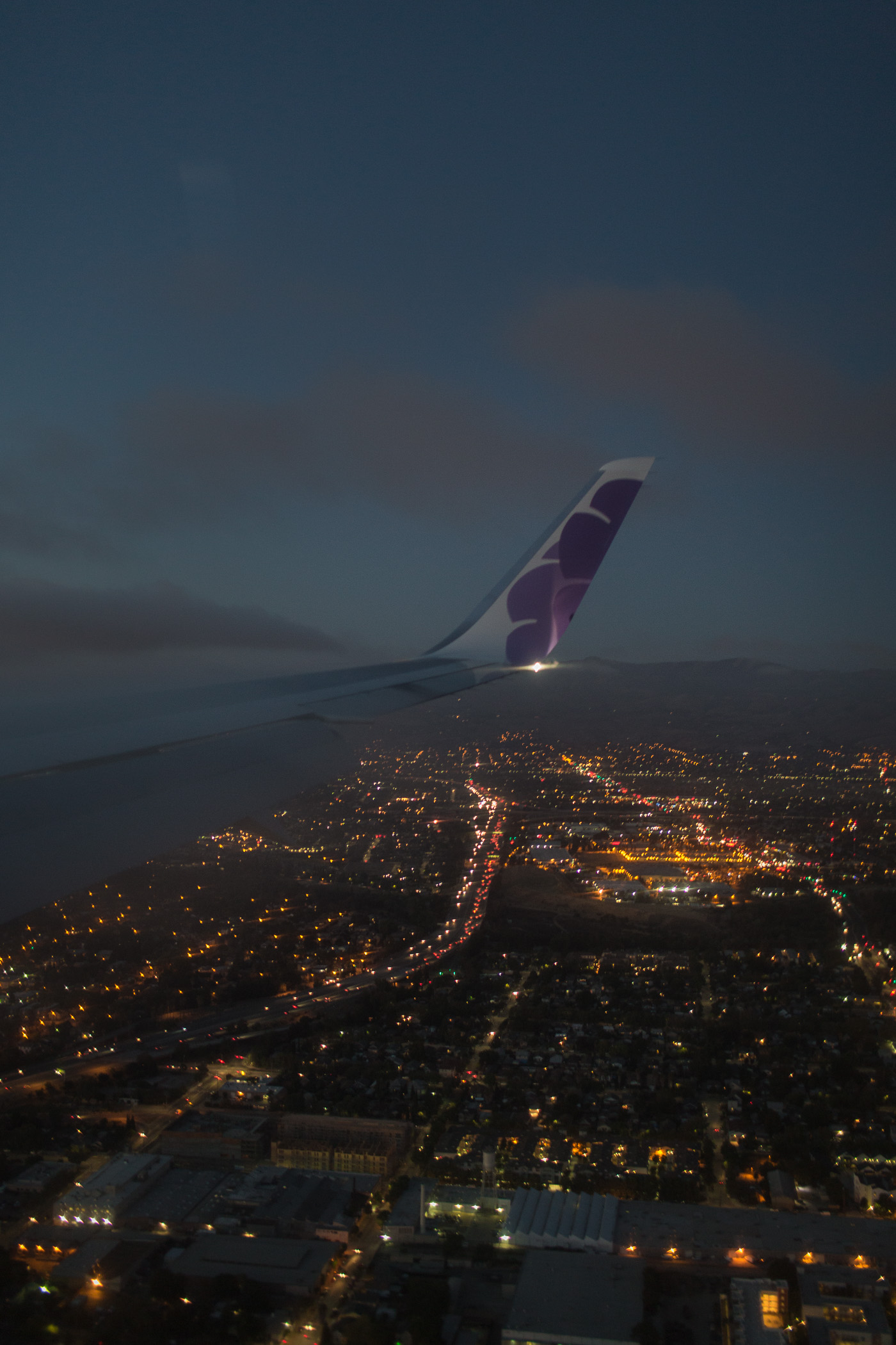Airplane wing at night 