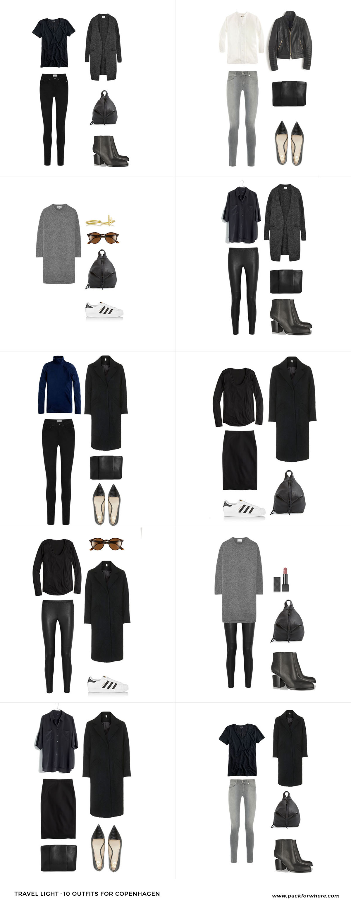 What to wear in Copenhagen, Denmark. Includes carry-on packing list. 20 items, 10 outfits, 1 carry-on. Fall packing list for Copenhagen.