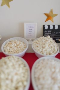 Popcorn bar at movie night birthday party