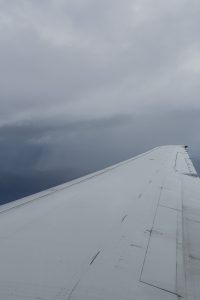 Rain over the ocean from airplane.