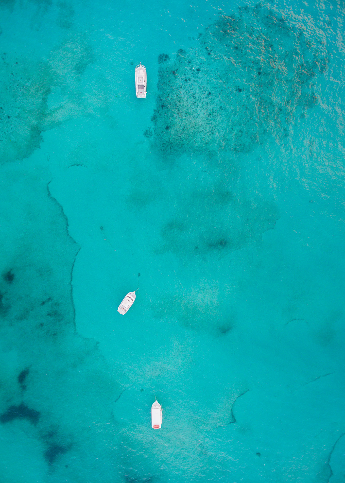 Boats in Turks and Caicos, as seen from a drone.