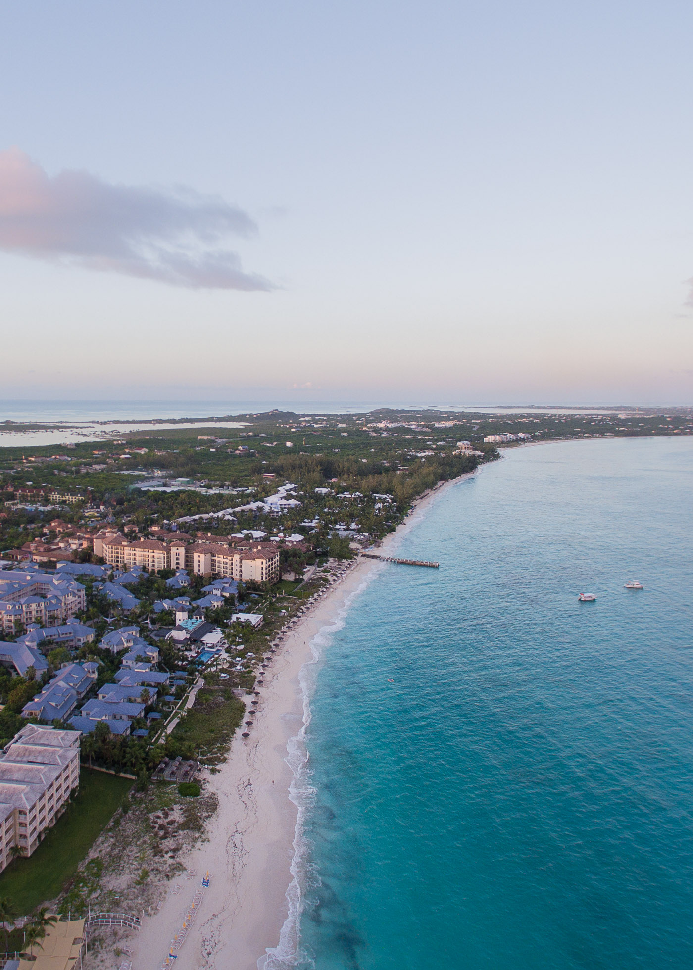 Sunrise over Beaches Resort in Turks and Caicos, as seen from a drone.