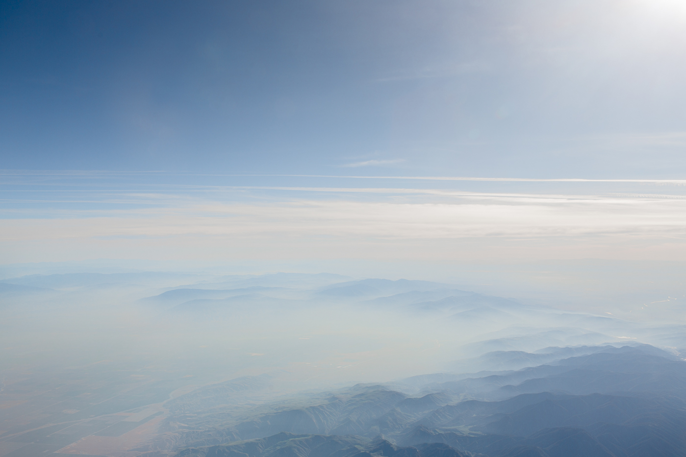 California from above. An aerial view from 36k feet.