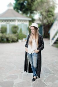Casual coastal outfit featuring FCUK sweater, J.Crew Hat, AG Jeans, and Everlane modern point shoes.