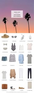 What to pack for Southern California. 20 items, 10+ days/outfits, 1 carry on suitcase. #travellight #packingtips #traveltips