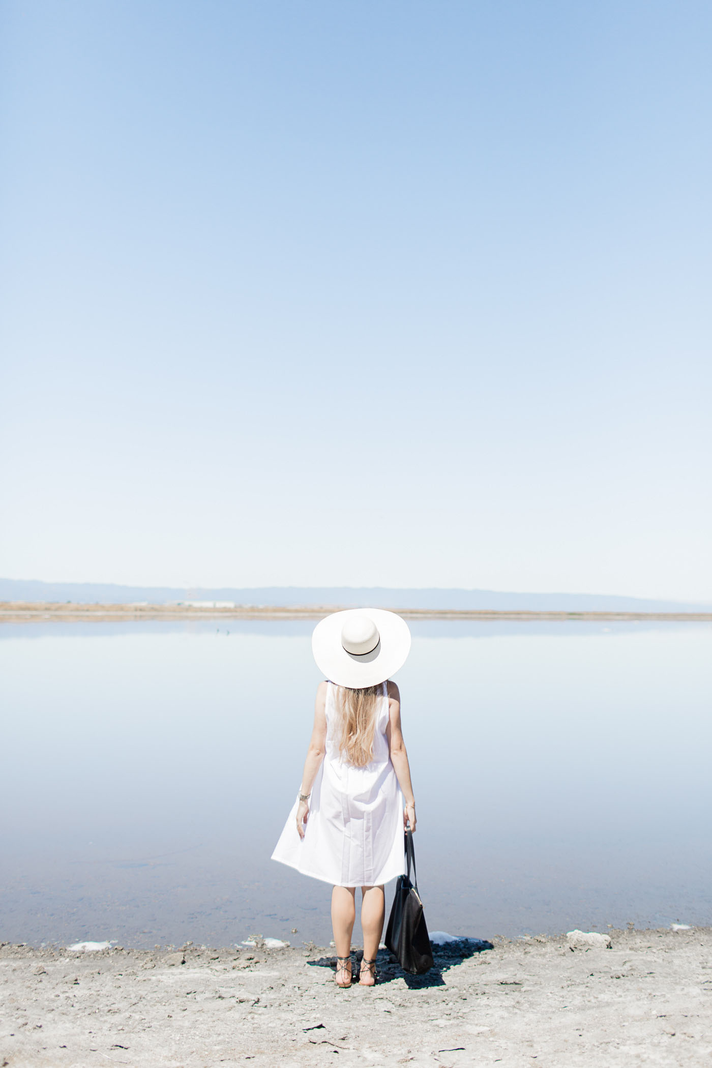 Summer casual outfit. Beach chic in Cuyana Sun Hat and Swim Cover-Up