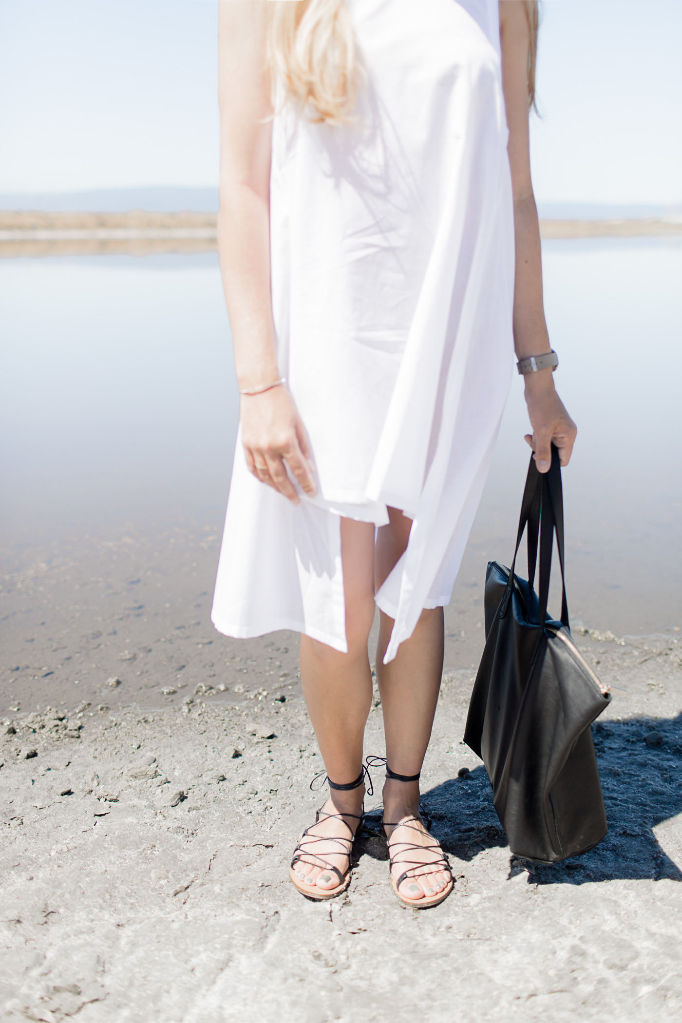 Summer casual outfit. Beach chic in Cuyana Sun Hat and Swim Cover-Up