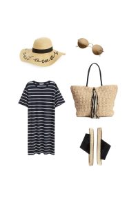 Outfit from a Summer packing list on a budget. 20 items, 12 outfits, 1 carry on, at a price that you can afford! Every item under $50.