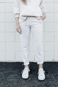 All white spring athleisure outfit and styling tips.
