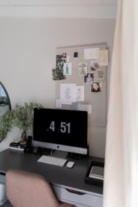 Neutral warm minimalism home office.